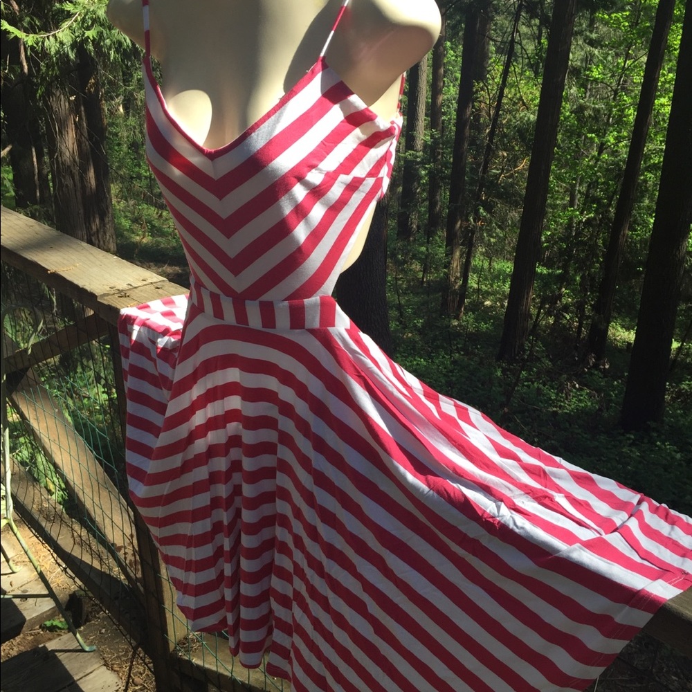 Bebe dusty rose and white striped halter sun dress - Picture 9 of 12